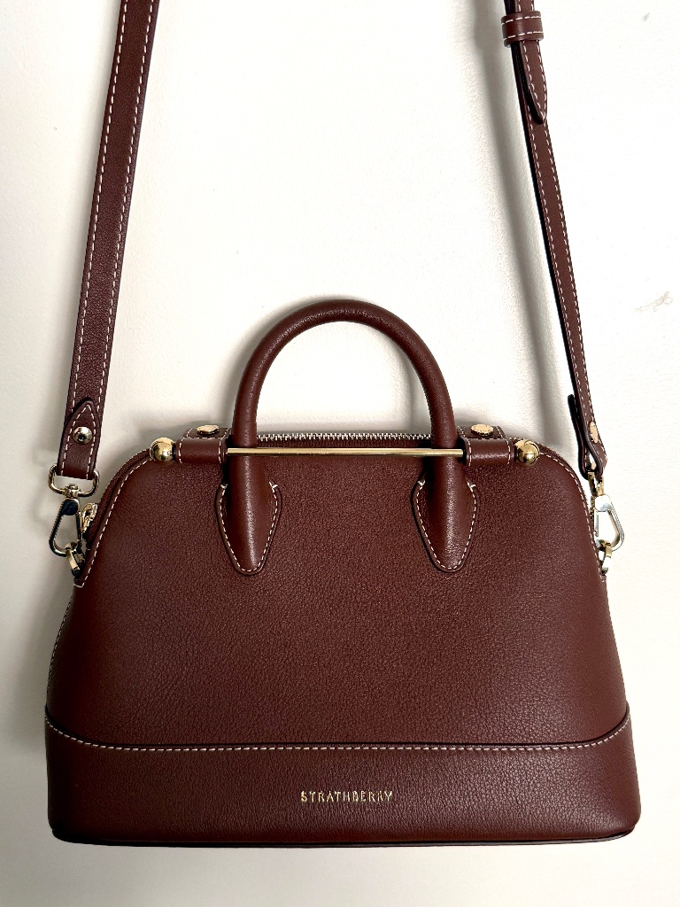 Strathberry Dome Midi Leather Bag With Gold Accents